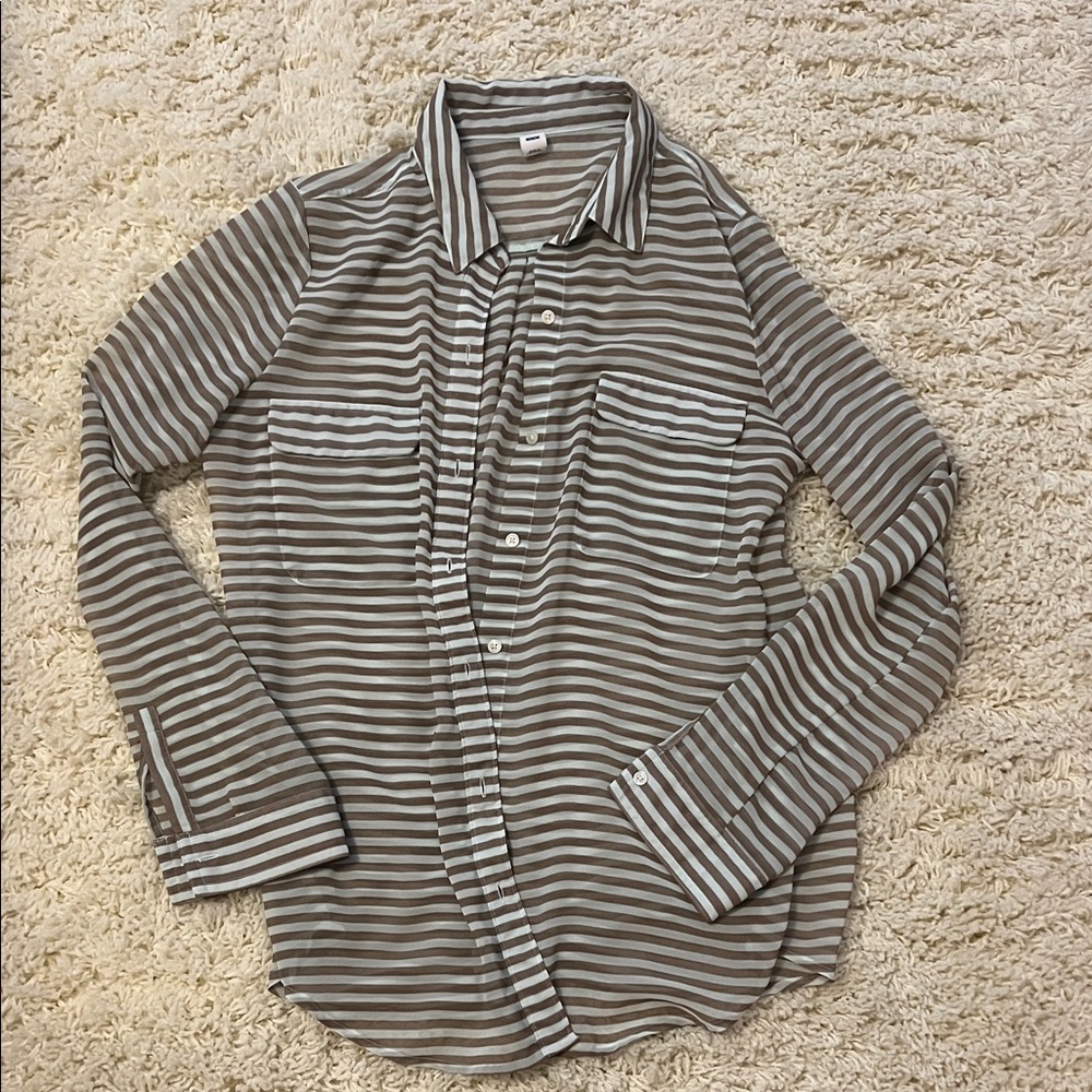 Old Navy Brown and Mint Green Striped Sheer Button-Down Shirt